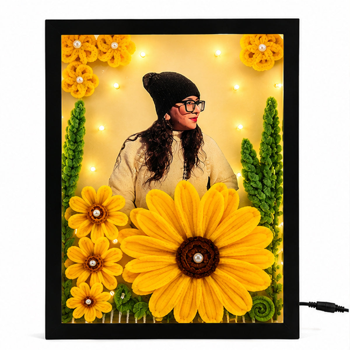 Personalized LED Photo Frame with Handmade 3D Flowers