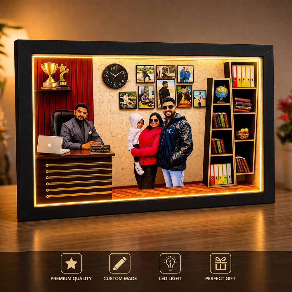 Personalized LED Office Cabin Shadow Box Frame | Custom 3D Corporate Memory Frame