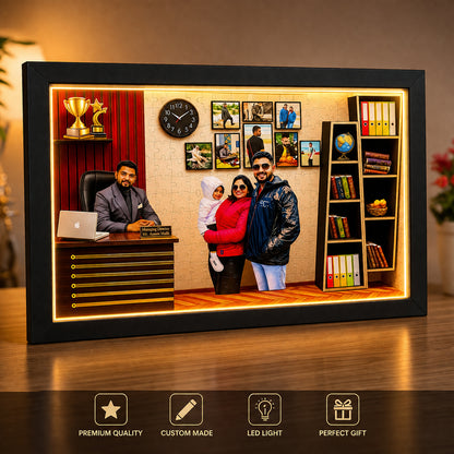 Personalized LED Office Cabin Shadow Box Frame | Custom 3D Corporate Memory Frame