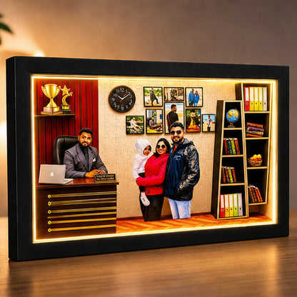 Personalized LED Office Cabin Shadow Box Frame | Custom 3D Corporate Memory Frame