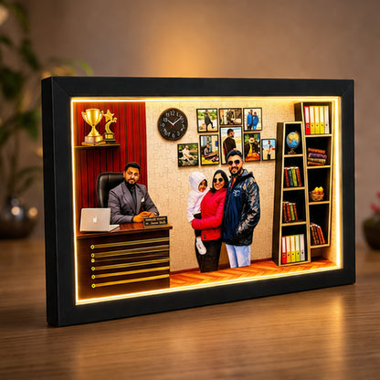Personalized LED Office Cabin Shadow Box Frame | Custom 3D Corporate Memory Frame