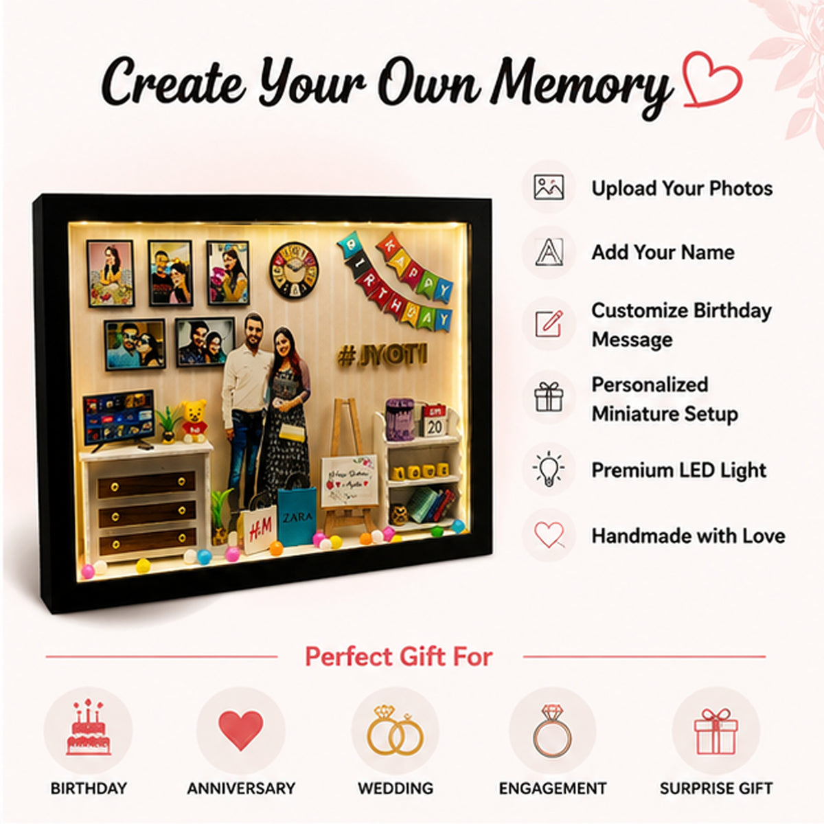 Happy Birthday  – Personalized 3D Miniature Frame