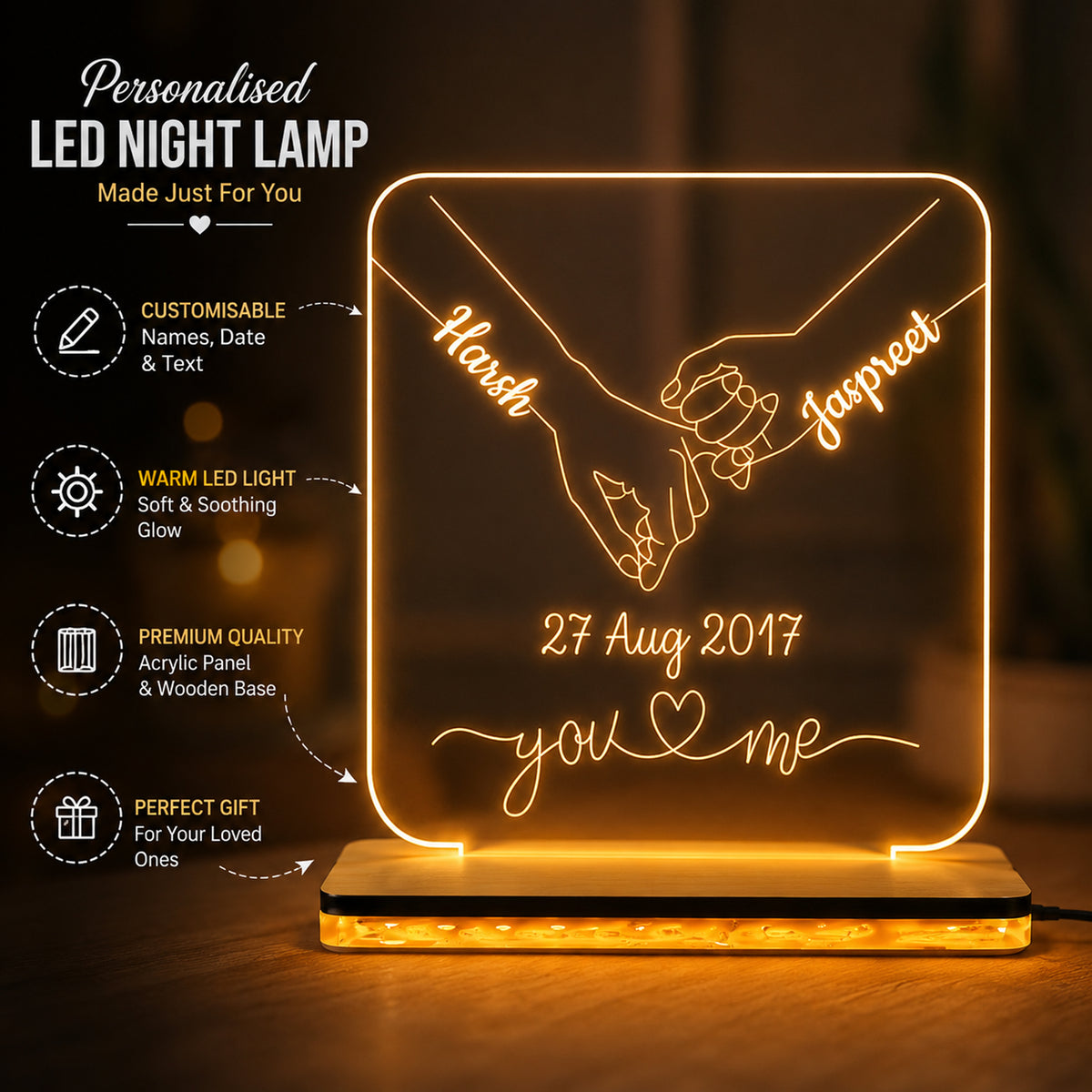 Customized Couple LED Light – Name & Date Romantic Gift for Couples
