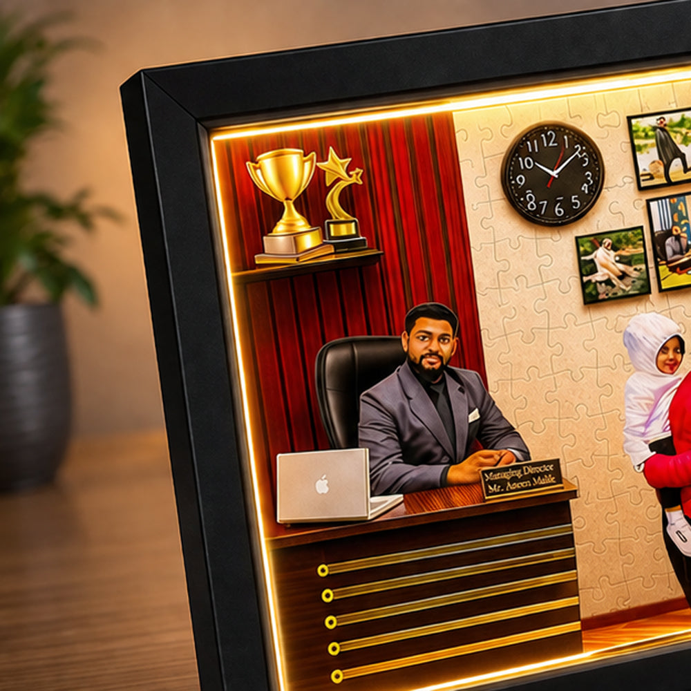 Personalized LED Office Cabin Shadow Box Frame | Custom 3D Corporate Memory Frame