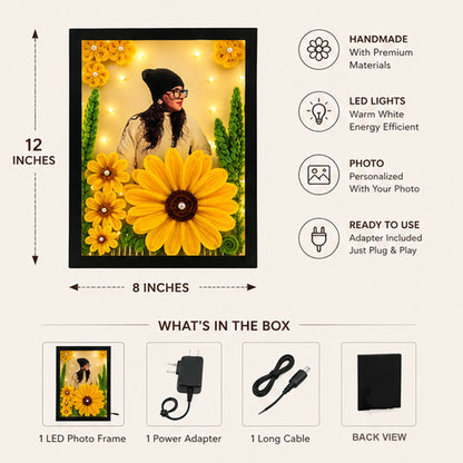 Personalized LED Photo Frame with Handmade 3D Flowers