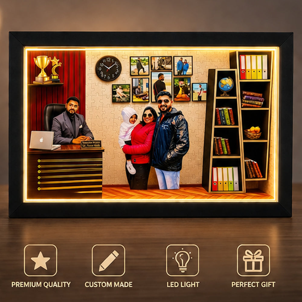 Personalized LED Office Cabin Shadow Box Frame | Custom 3D Corporate Memory Frame