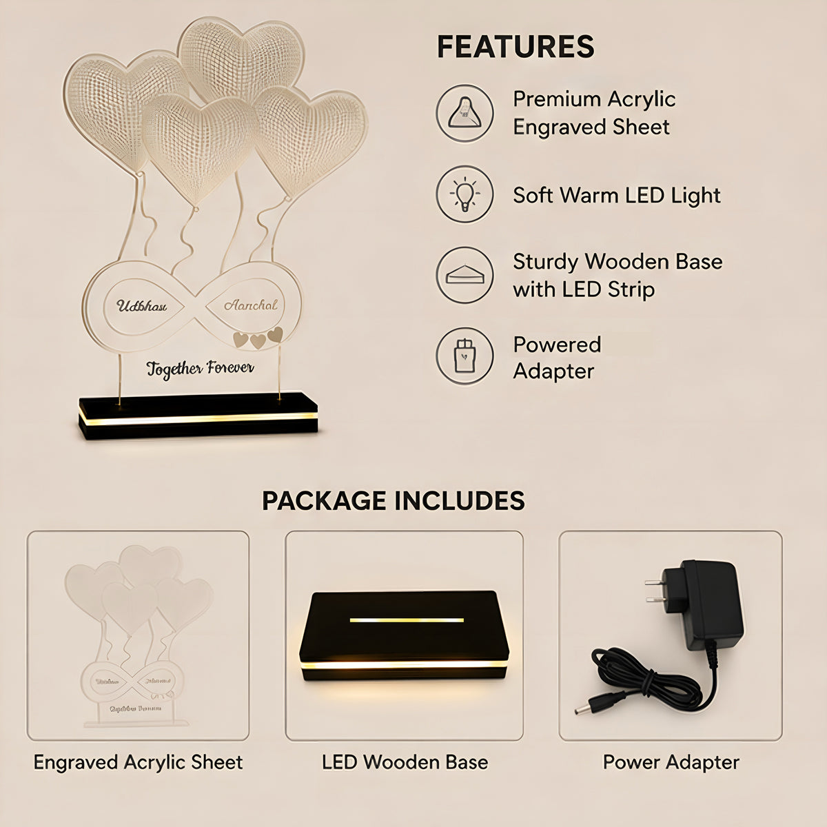 Eternal Hearts – Personalized Couple LED Lamp