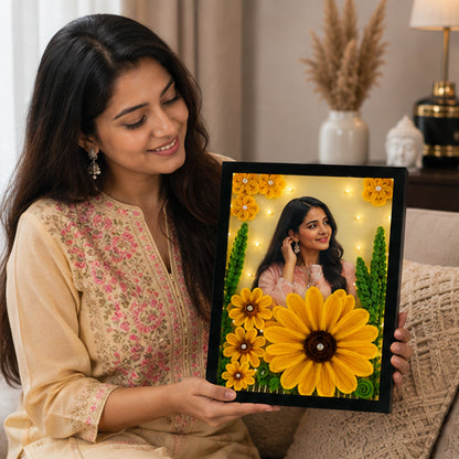 Personalized LED Photo Frame with Handmade 3D Flowers