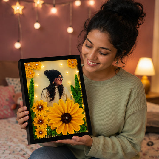 Personalized LED Photo Frame with Handmade 3D Flowers