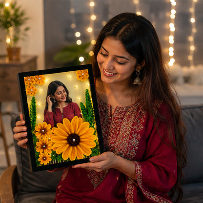 Personalized LED Photo Frame with Handmade 3D Flowers