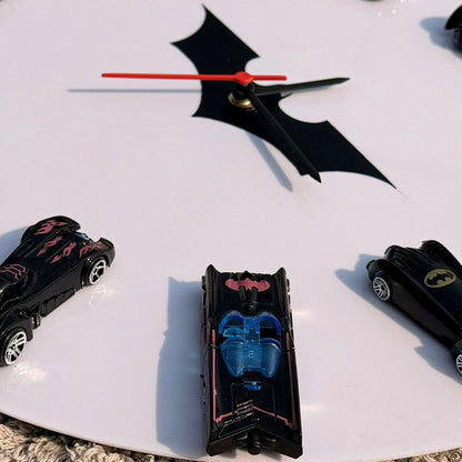 Batmobile Wall Clock – Black Edition | 12 Die-Cast Cars | 15×15 Inch Batman Gift